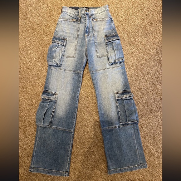 New! Ramy Brook Giana Wide Leg Cargo Jeans - Picture 4 of 5